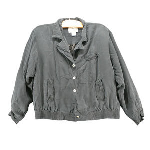Carol Patterson Women's Jacket Black Small Silk Button Front Long Sleeve Graphic